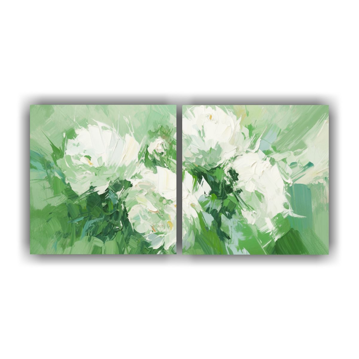 GENERICO - Pintura En Lienzo De Flores Verdes Y Blancas Para Decoració 160x80cm