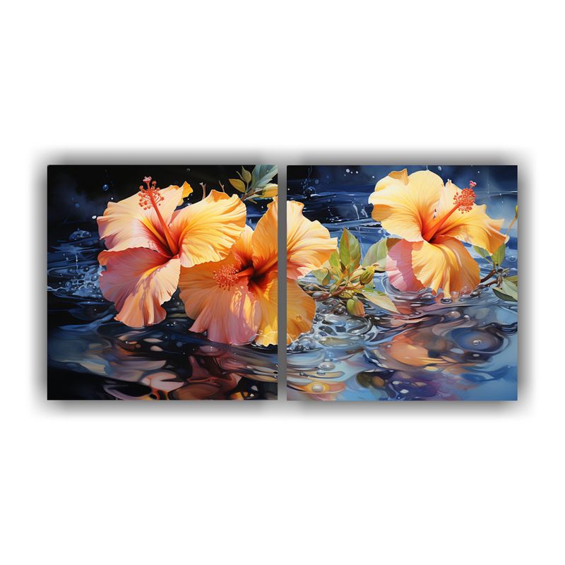 GENERICO - Pintura Abstracta De Flores De Hibisco Amarillo Y Rosa Dos A 160x80cm