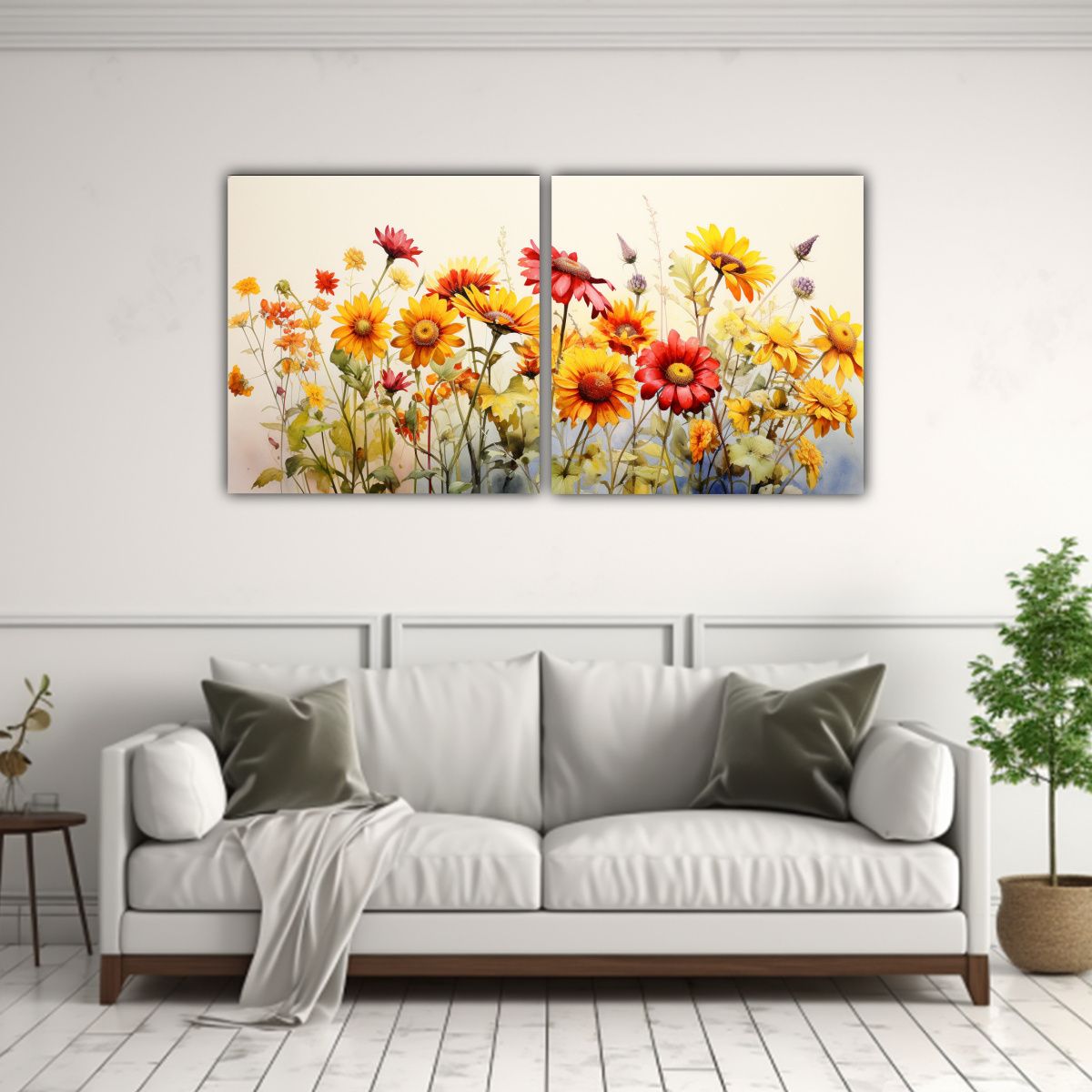 GENERICO - Lienzos Exuberantes De Girasoles Amarillos Y Rojos En Forma  160x80cm