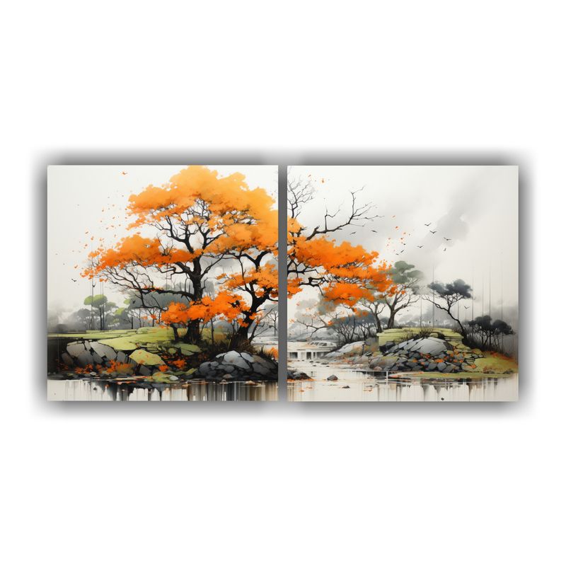GENERICO - Pintura Abstracta De Colores Naranja Y Negro En árbol De Ka 160x80cm