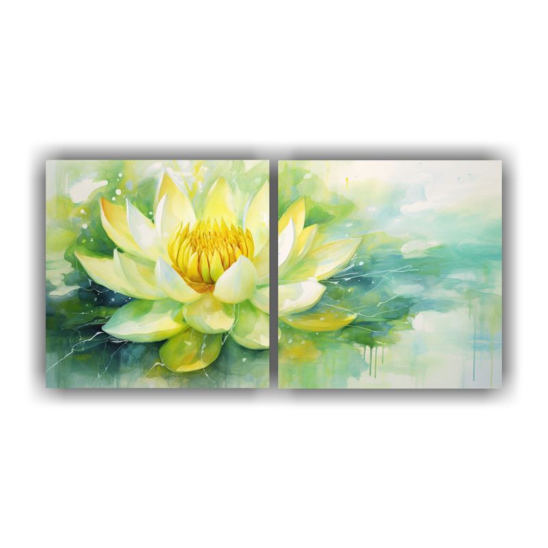GENERICO - Cuadro Abstracto De Flores De Loto Amarillas Y Verdes En Tel 160x80cm