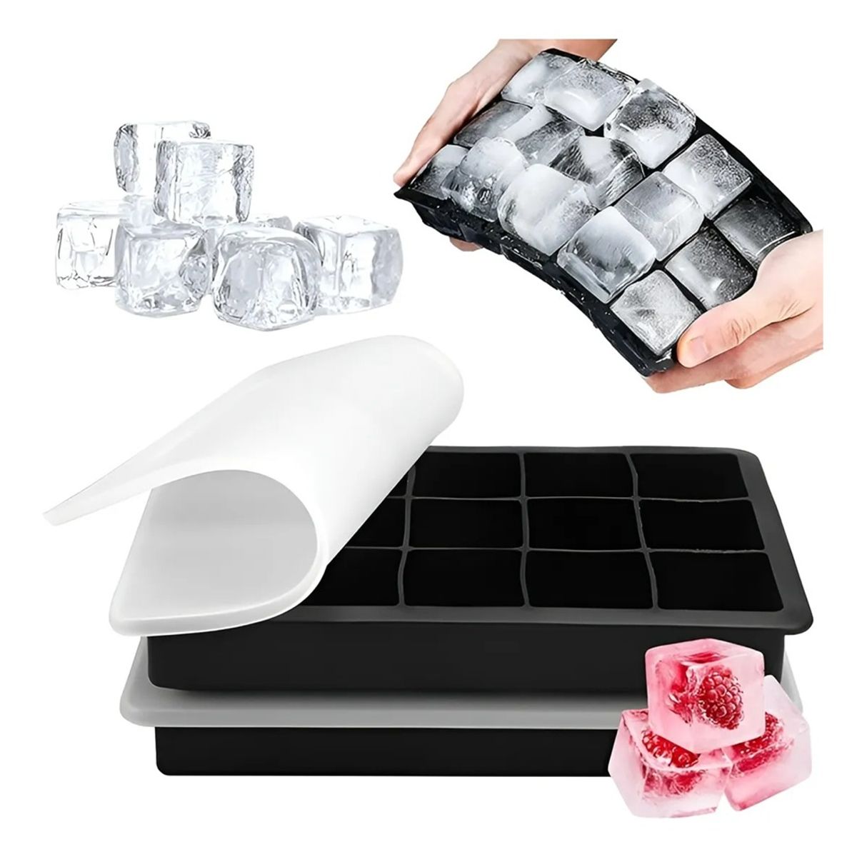 PASTELERIUSCL - 2 Cubetas De Hielo Cubetera de silicona de Hielo Moldes Con tapa 15cav