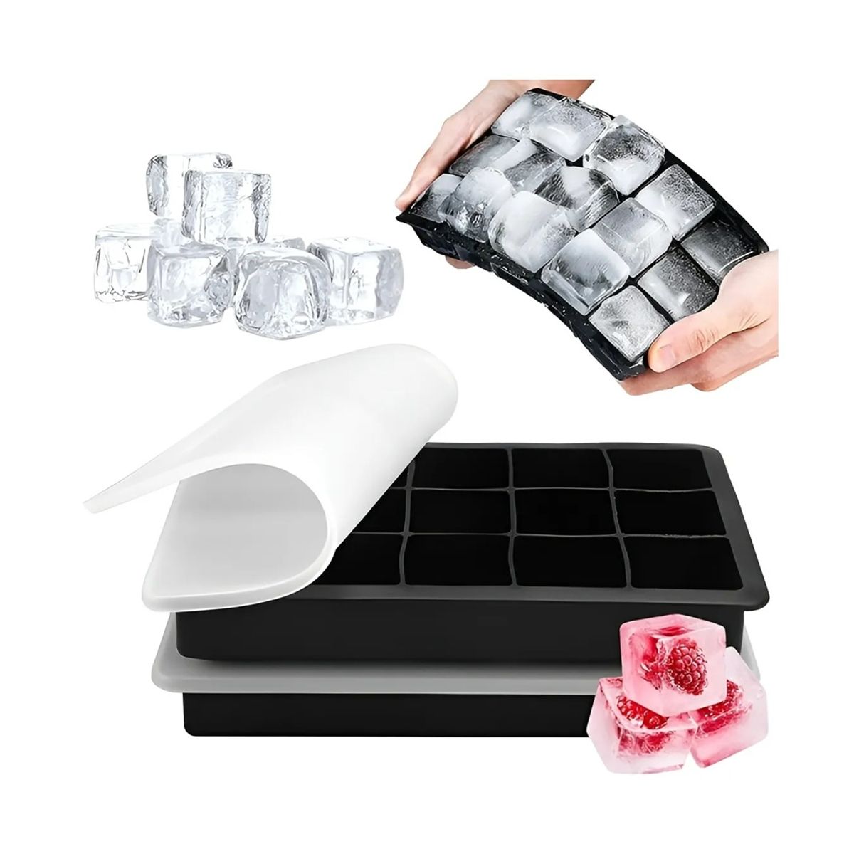 PASTELERIUSCL - 2 Cubetas De Hielo Cubetera de silicona de Hielo Moldes Con tapa 15cav