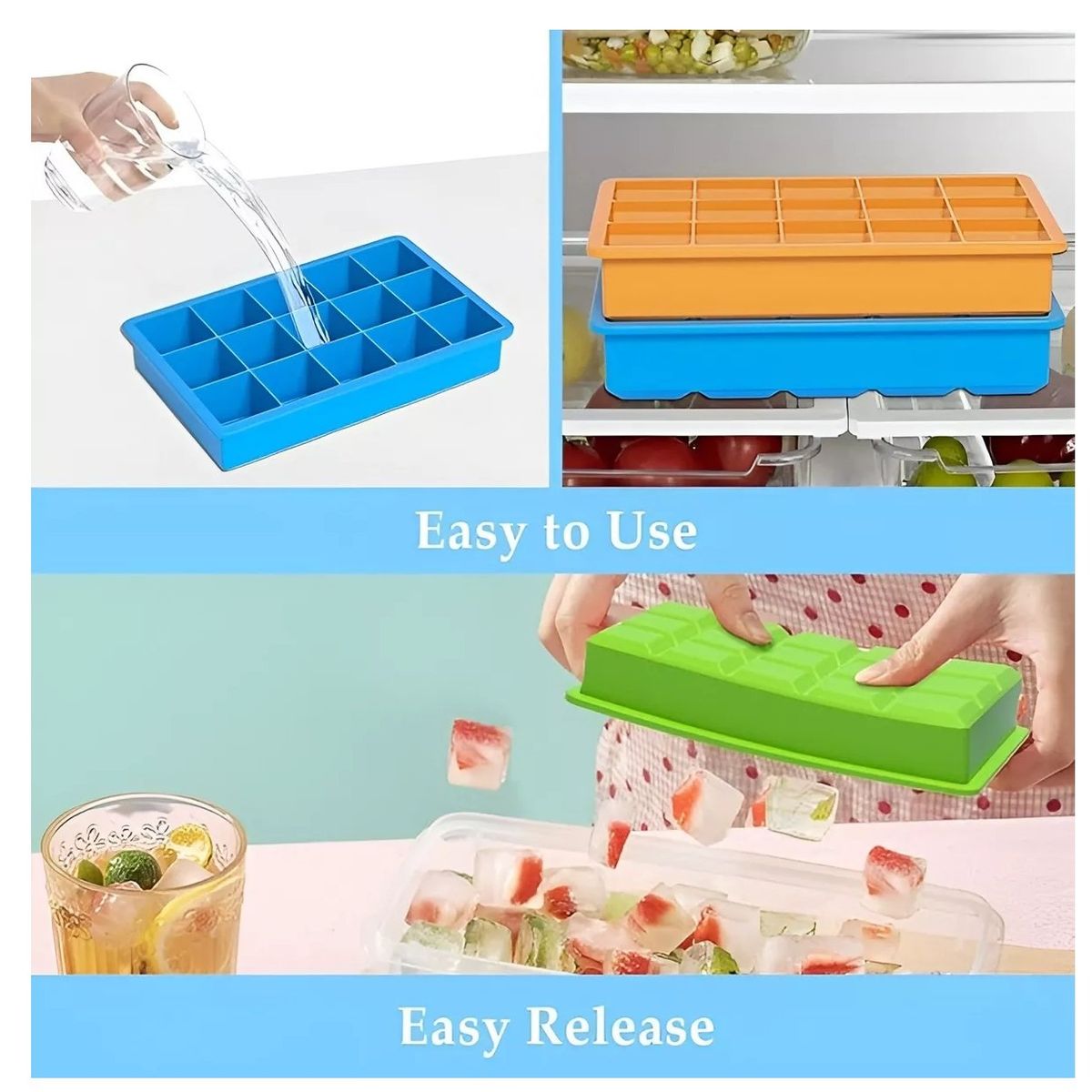 PASTELERIUSCL - 2 Cubetas De Hielo Cubetera de silicona de Hielo Moldes Con tapa 15cav