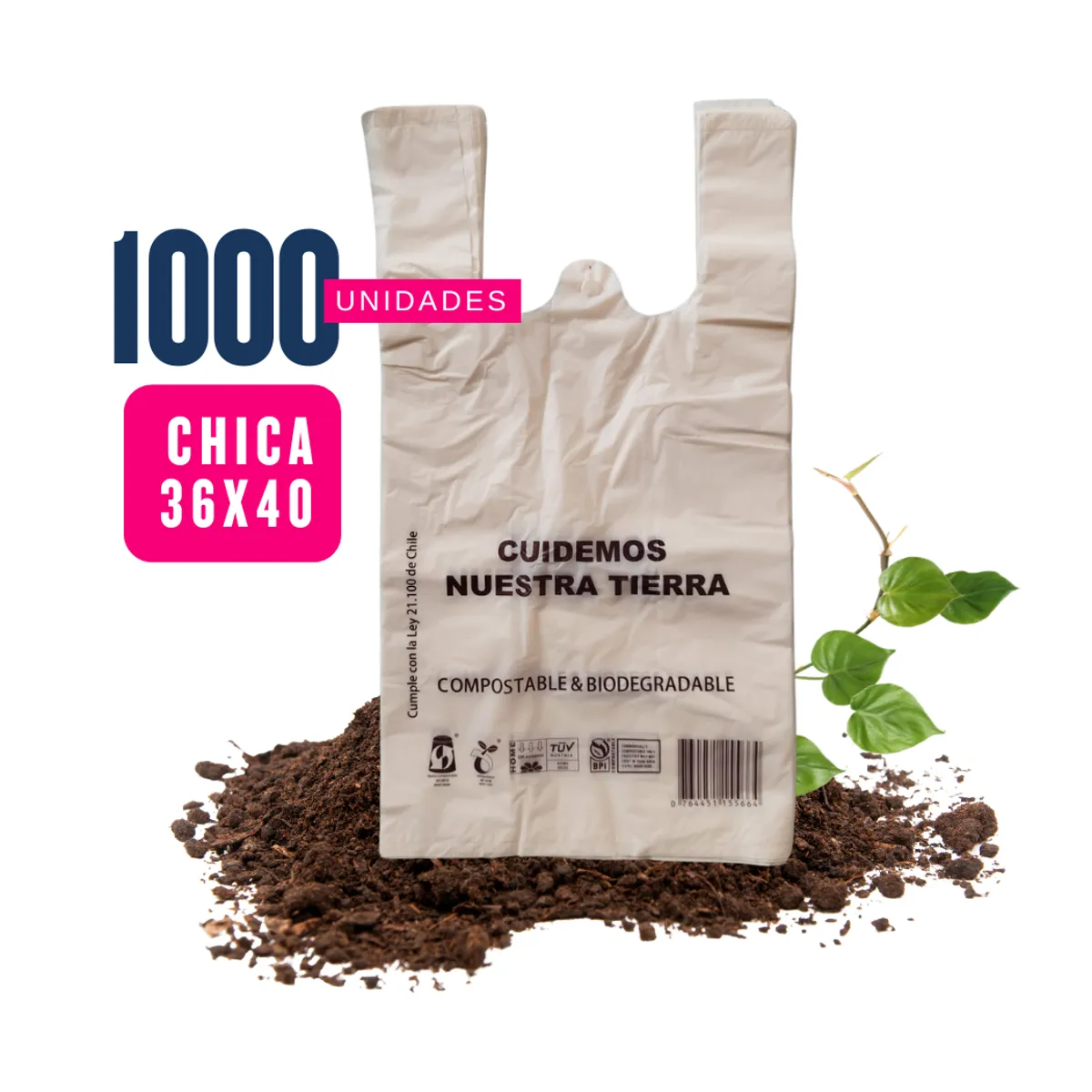 GENERICO - Bolsa Camiseta Biodegradable & compost  36x40 1.000 unidades