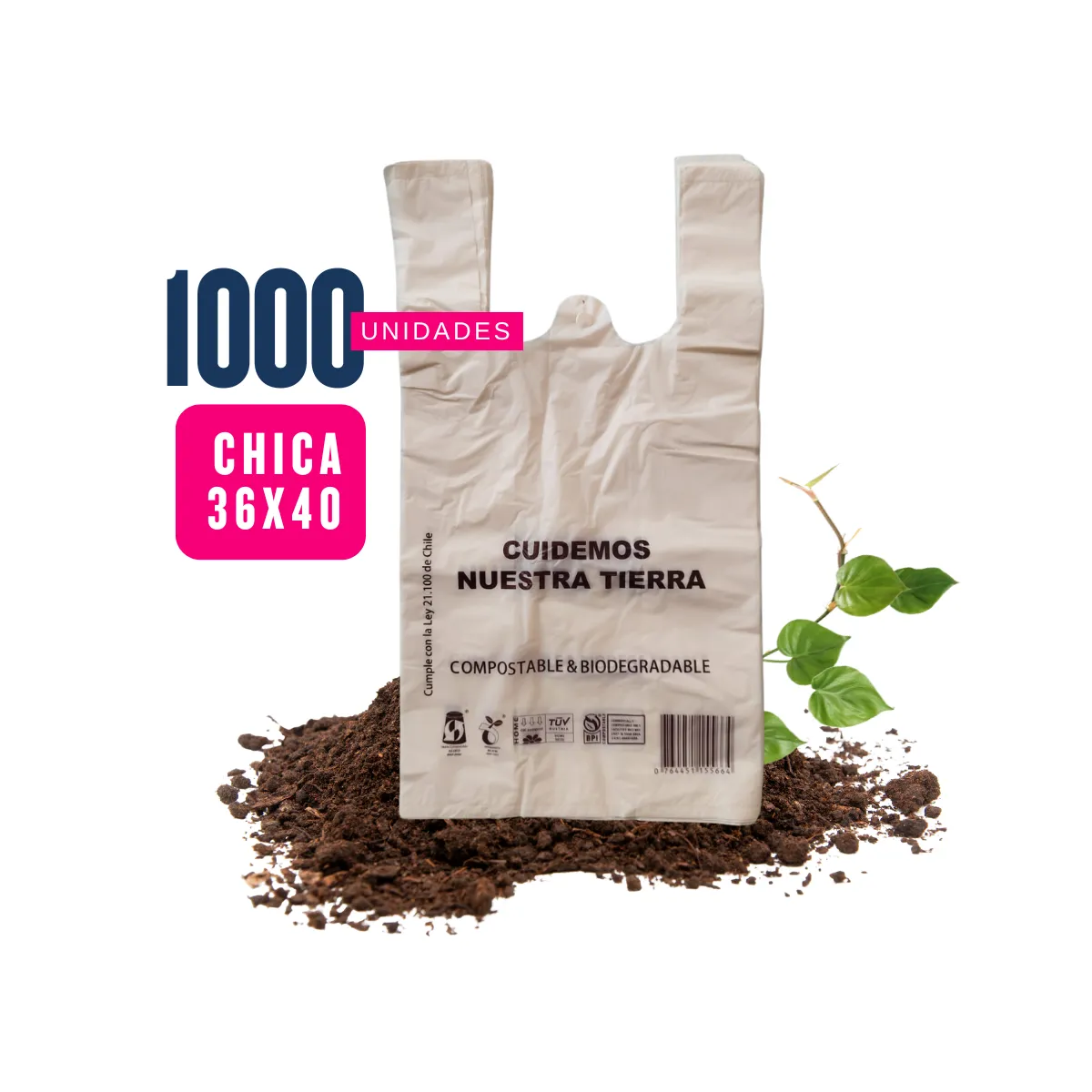 GENERICO - Bolsa Camiseta Biodegradable & compost  36x40 1.000 unidades