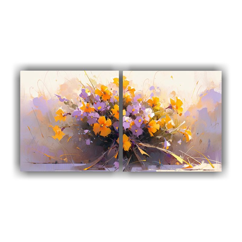 GENERICO - Cuadro De Flores Amarillas Y Moradas En Composición Equilib 160x80cm