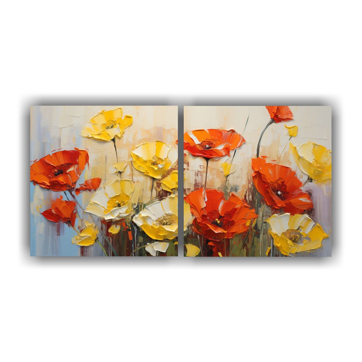 GENERICO - Set 2 Pintura De Flores Amarillas Y Rojas En Lienzo 160x80cm