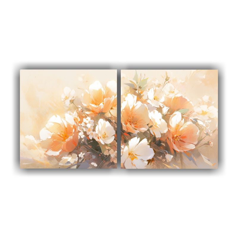GENERICO - Cuadro Flores Alegres En Bastidor Blanco Y Naranja 160x80cm