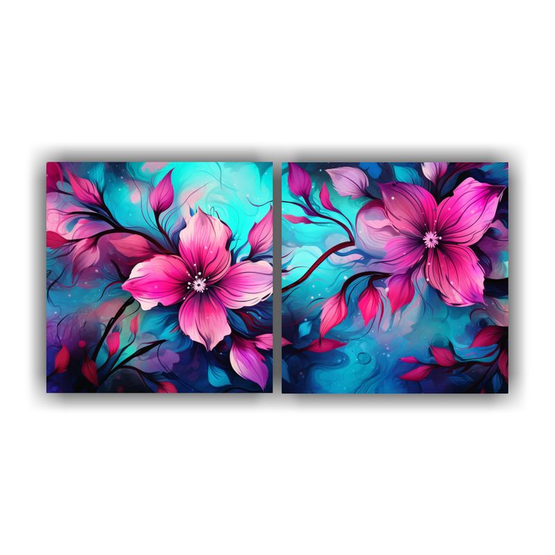 GENERICO - Pinturas Decorativas Estilo Neonoir En Tonos Turquesa Y Rosa 160x80cm