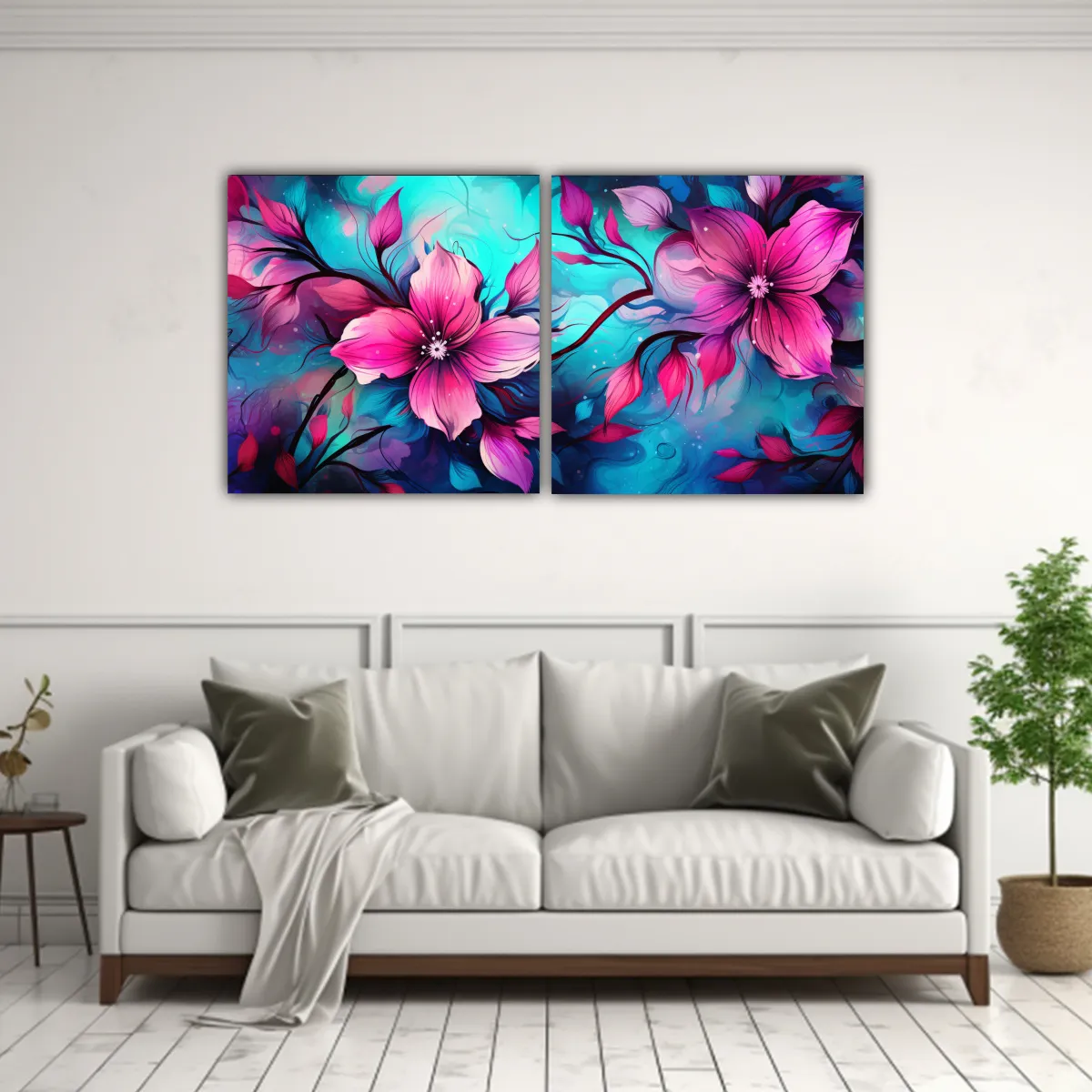 GENERICO - Pinturas Decorativas Estilo Neonoir En Tonos Turquesa Y Rosa 160x80cm