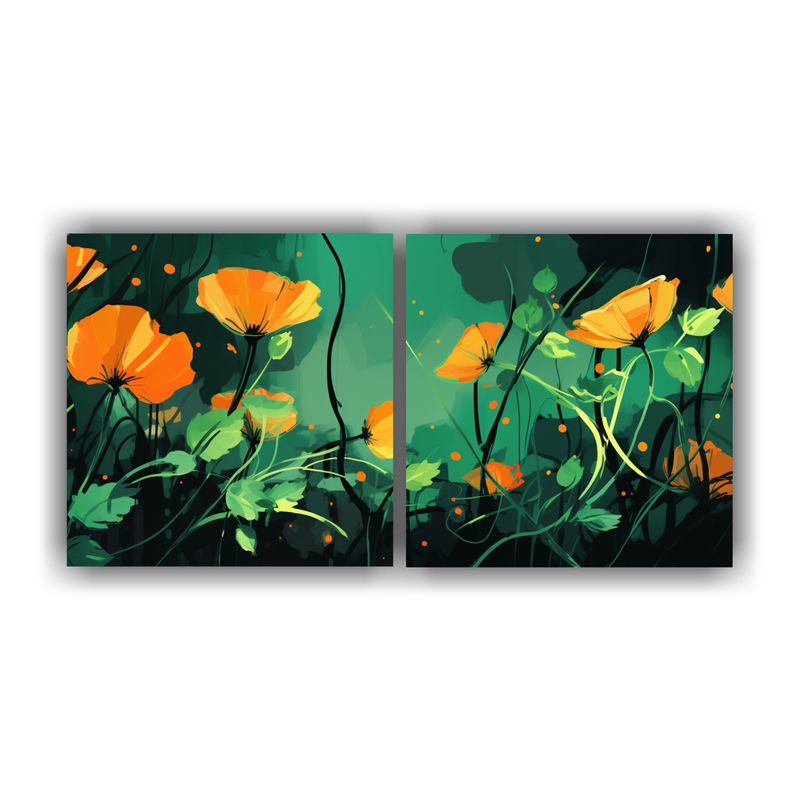 GENERICO - Set 2 Telas En Bastidor Creativa Contraste Colores Verde Y N 160x80cm