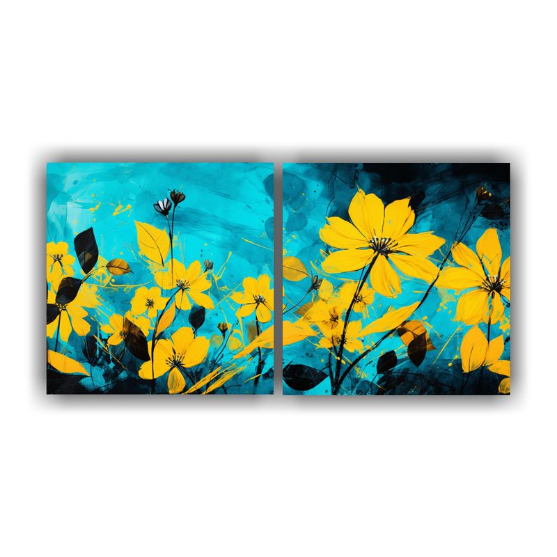 GENERICO - Artes De Pared Vintage En Amarillo Y Turquesa, Atmosfera Neo 160x80cm