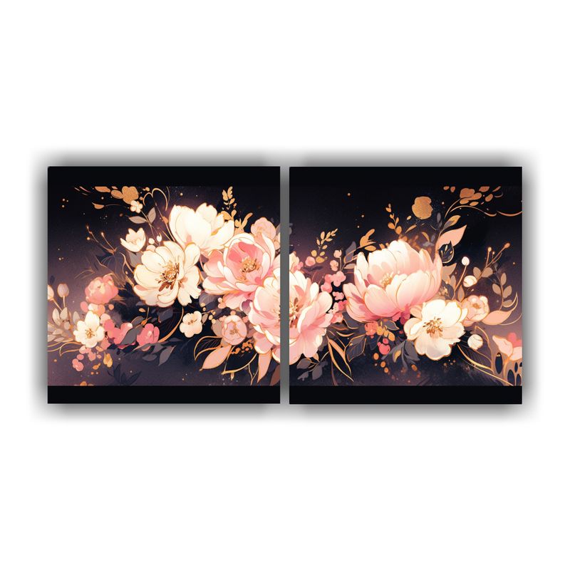 GENERICO - Conjunto 2 Lienzos Conceptual Naturaleza Viva Oro Y Rosa Amb 160x80cm