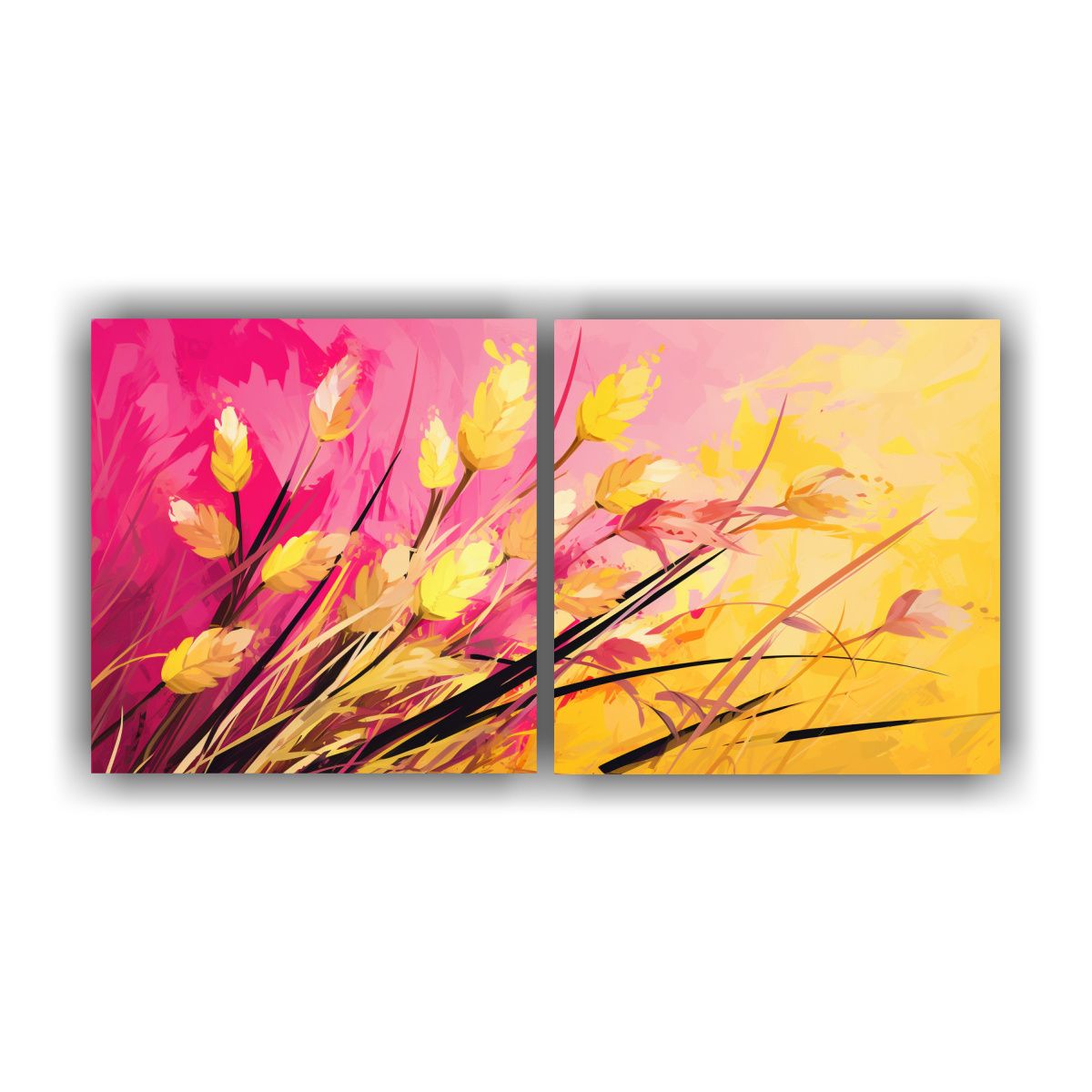 GENERICO - Cuadros Modernos Herbs Amarillo Y Rosa En Ambiente NeoNoir 160x80cm