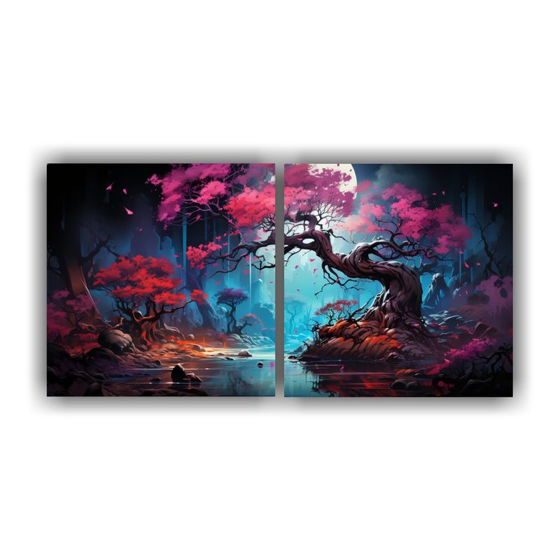 GENERICO - Cuadro Imagen Colorido Fuchsia Bonsái Turquesa Y Púrpura N 160x80cm