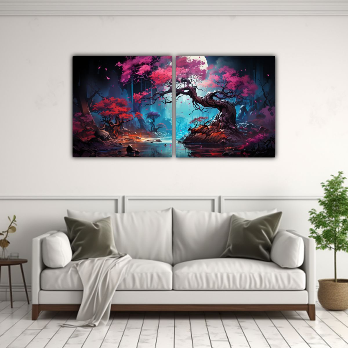 GENERICO - Cuadro Imagen Colorido Fuchsia Bonsái Turquesa Y Púrpura N 160x80cm