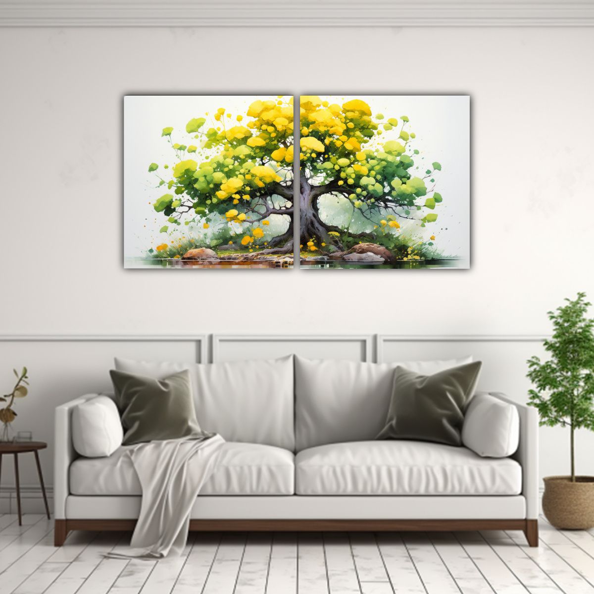 GENERICO - Dos Composiciones De Relieve Moderno Con Un Bonsái De Ginkg 160x80cm