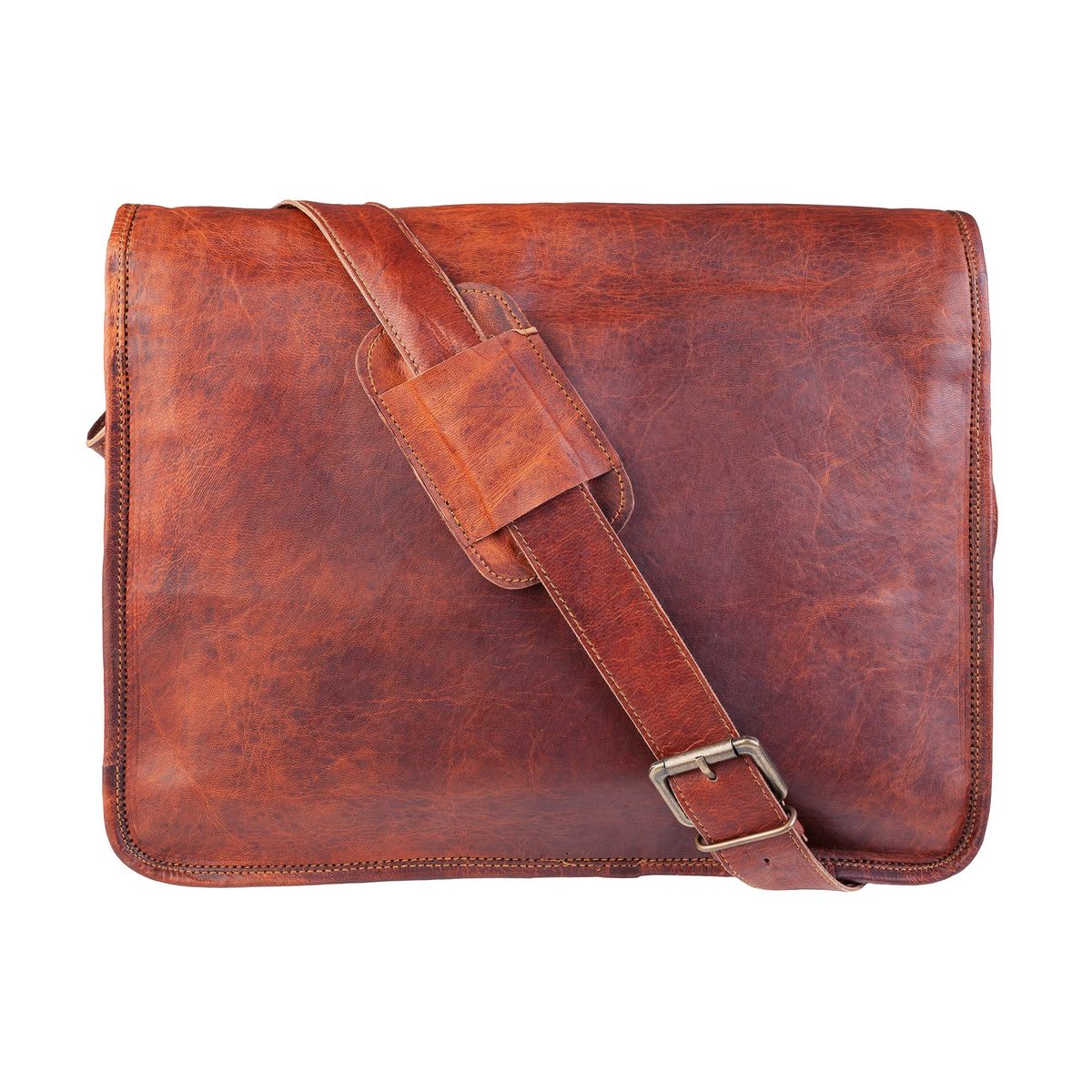 FRANZ MOSSI - Maletín de cuero natural. Café. Notebook de 15,6 pulgadas. Franz Mossi