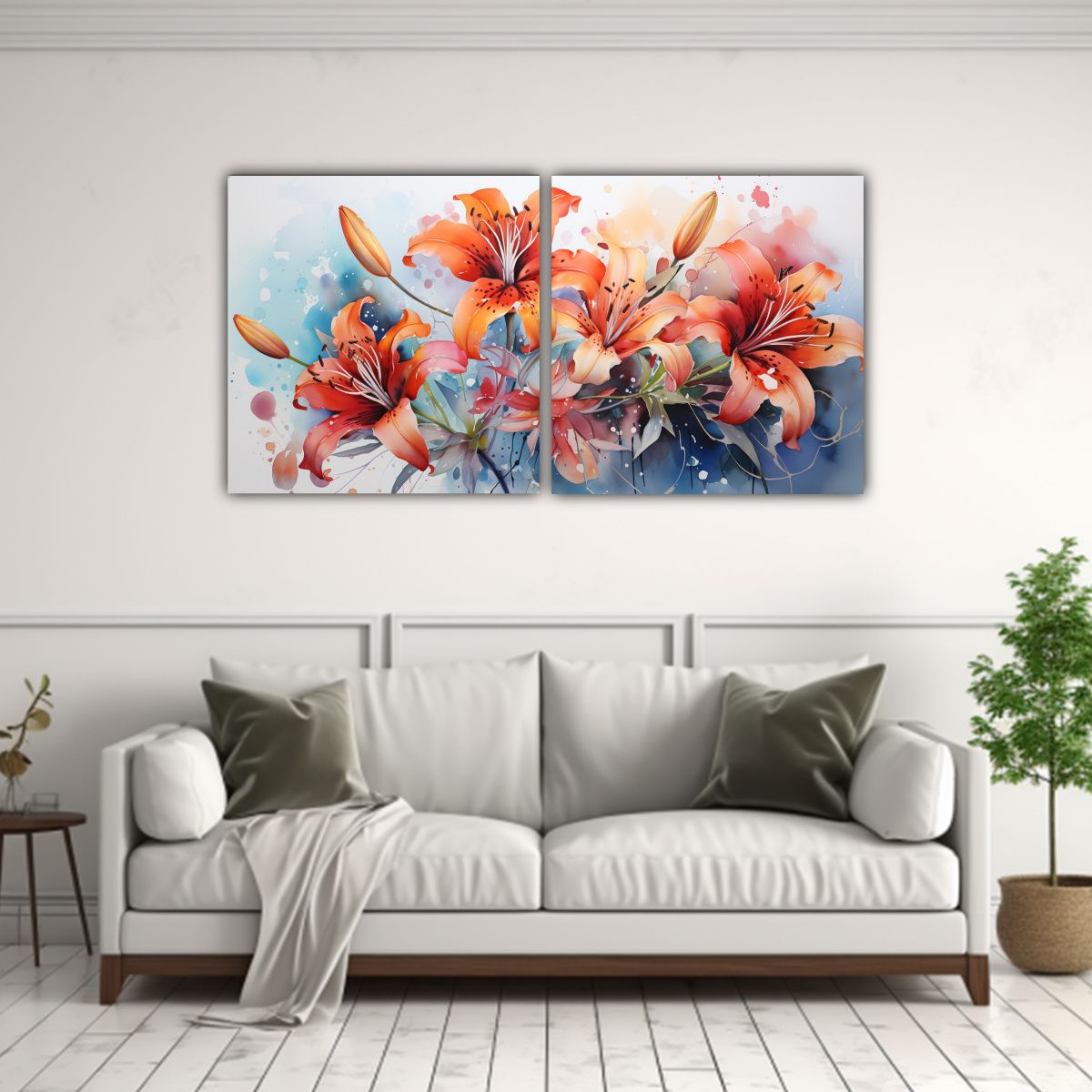 GENERICO - Pintura Abstracta De Lirios Amarillos Y Rojos En Espacio A D 160x80cm
