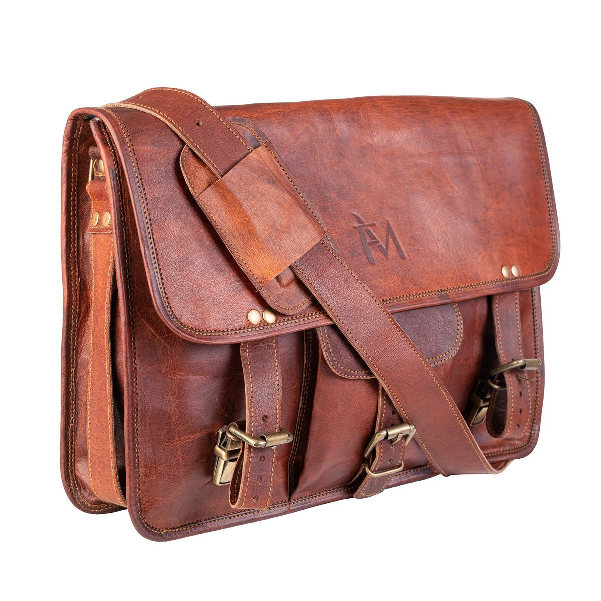 FRANZ MOSSI - Maletín De Cuero Natural. Laptop Notebook 15,6 pulgadas. Franz Mossi