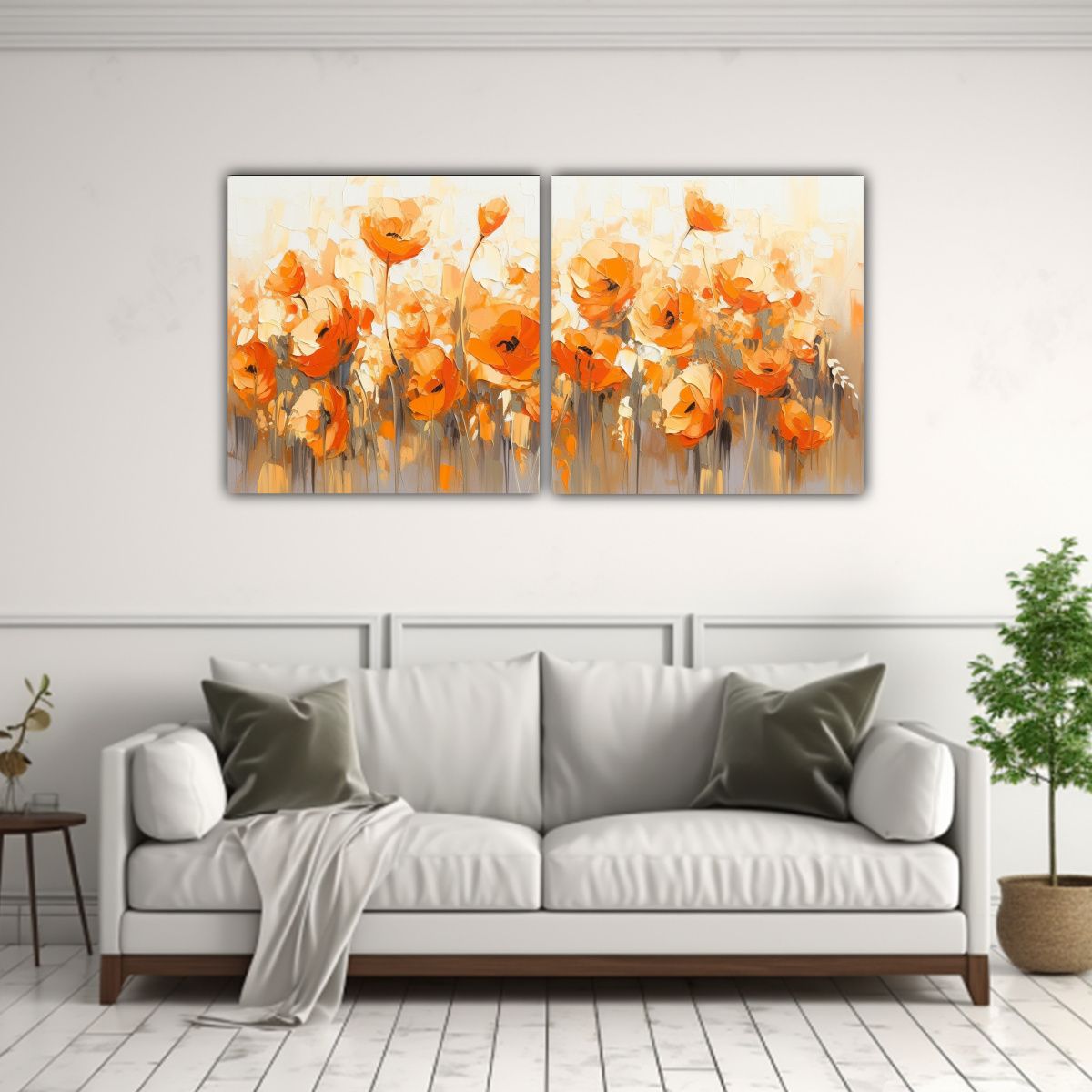 GENERICO - Pintura Diptico Horizontal Interiores Con Flores En Colores  160x80cm