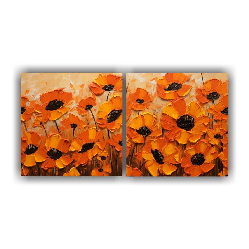 GENERICO - Pintura En Lienzo De Flores En Colores Naranja Y Negro En La 160x80cm