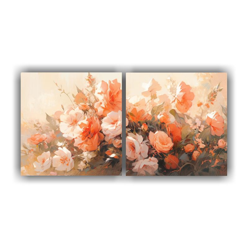 GENERICO - Cuadro Floral En Lienzo En Colores Naranja Y Rosa Con Abstra 160x80cm