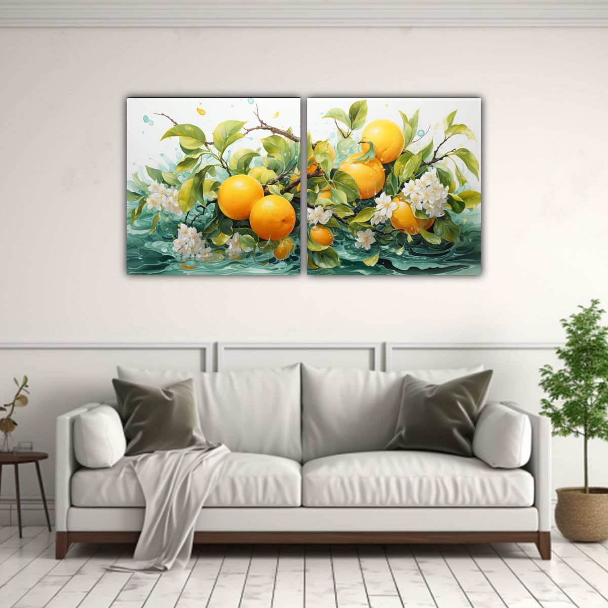 GENERICO - Cuadro Moderno Época A Árbol Naranja Amarillo Y Verde Pint 160x80cm