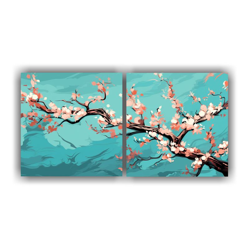 GENERICO - Pintura Original De Un árbol De Durazno En Colores Turquesa 160x80cm
