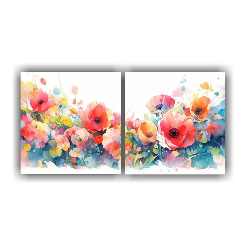 GENERICO - Pintura Acuarela Abstracta De Amapolas Con Tonos De Colores  160x80cm