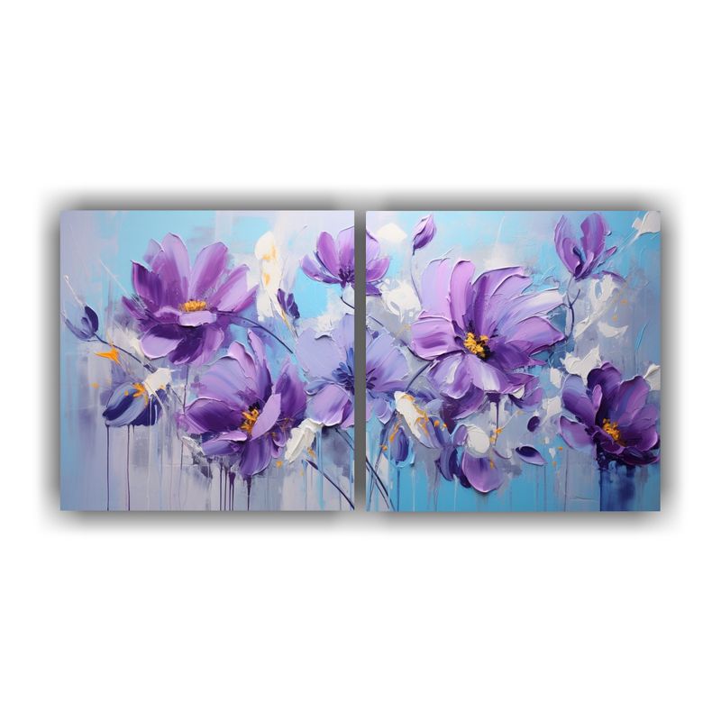 GENERICO - Pintura En Tela De Flores Púrpuras Y Cian Para Decoración 160x80cm