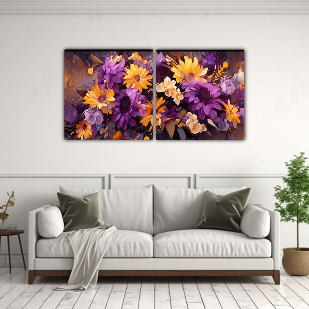 GENERICO - Pintura En Lienzo De Flores Moradas Y Doradas Para Decoraci 160x80cm