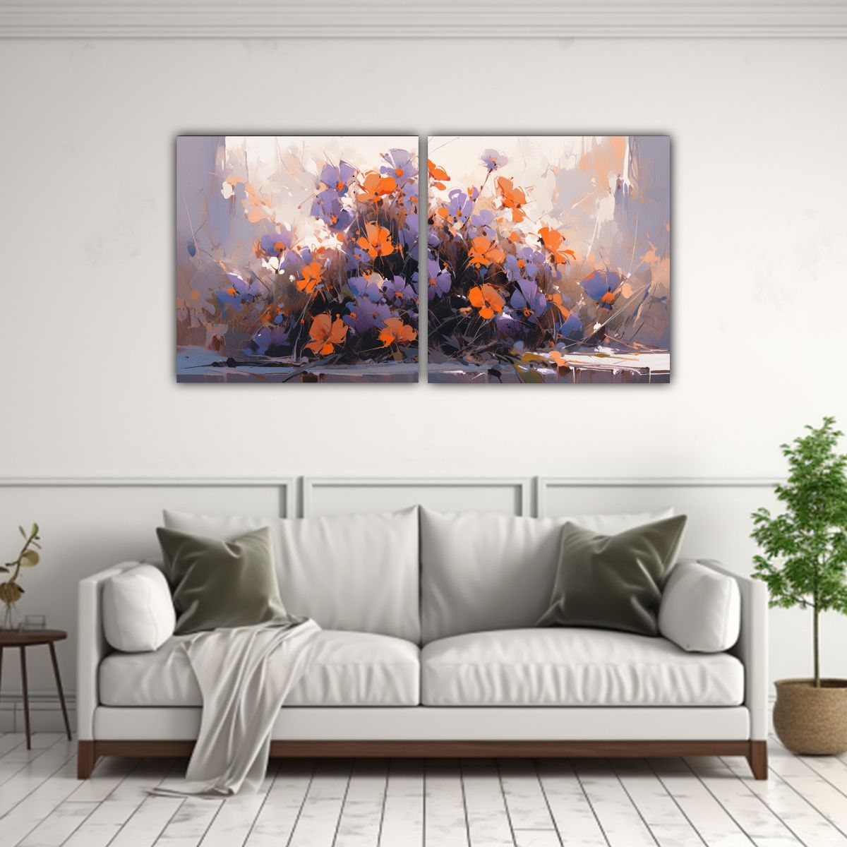GENERICO - Pintura En Lienzo De Flores De Colores Morado Y Naranja En D 160x80cm