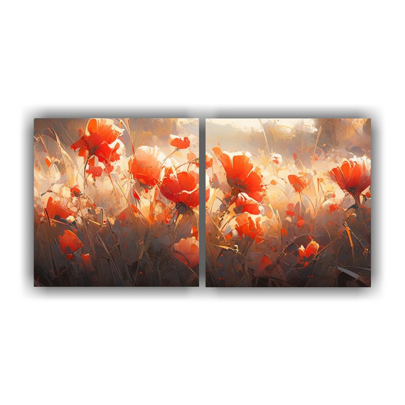 GENERICO - Pintura Al óleo En Lienzo De Flores Rojas Y Naranjas: 2 Fin 160x80cm