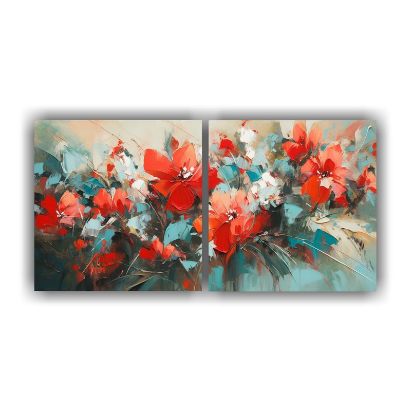 GENERICO - Pintura En Lienzo Dos Cuadros Colores Visión De Rojo Y Turq 160x80cm