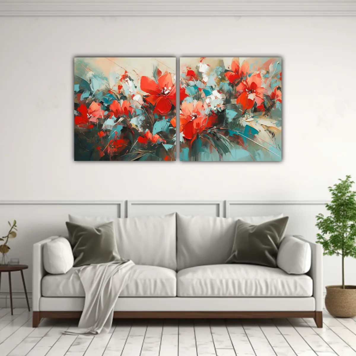 GENERICO - Pintura En Lienzo Dos Cuadros Colores Visión De Rojo Y Turq 160x80cm