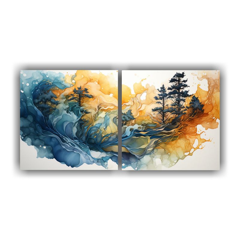 GENERICO - Pintura Abstracta De árbol De Redwood En Colores Dorado Y A 160x80cm