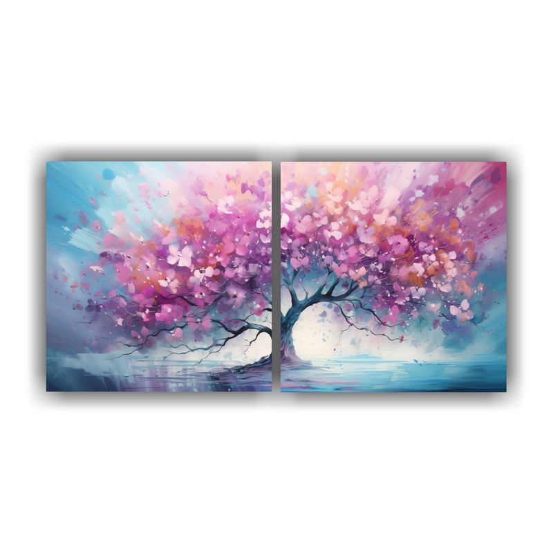 GENERICO - Pintura Abstracta De árbol Tropical En Colores Turquesa Y R 160x80cm