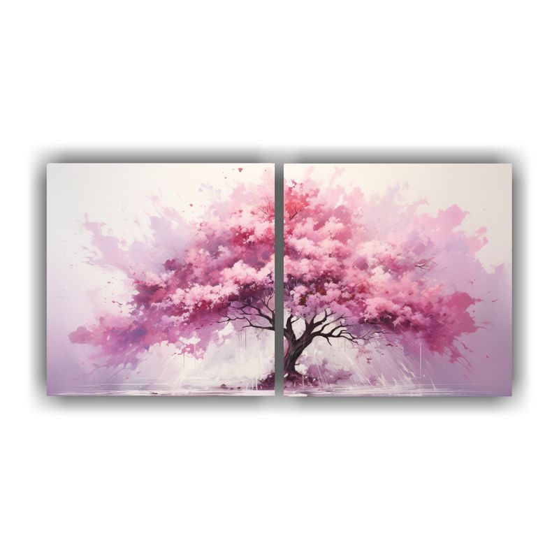 GENERICO - Pintura Abstracta De Un árbol Tropical En Blanco Y Rosa Par 160x80cm