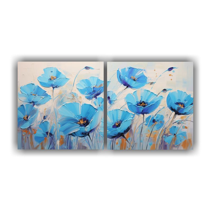 GENERICO - Pintura En Lienzo De Flores En Tonos Turquesa Y Azul Para De 160x80cm