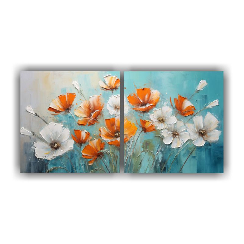 GENERICO - Pintura De Flores En Lienzo Estilo Moderno En Colores Turque 160x80cm
