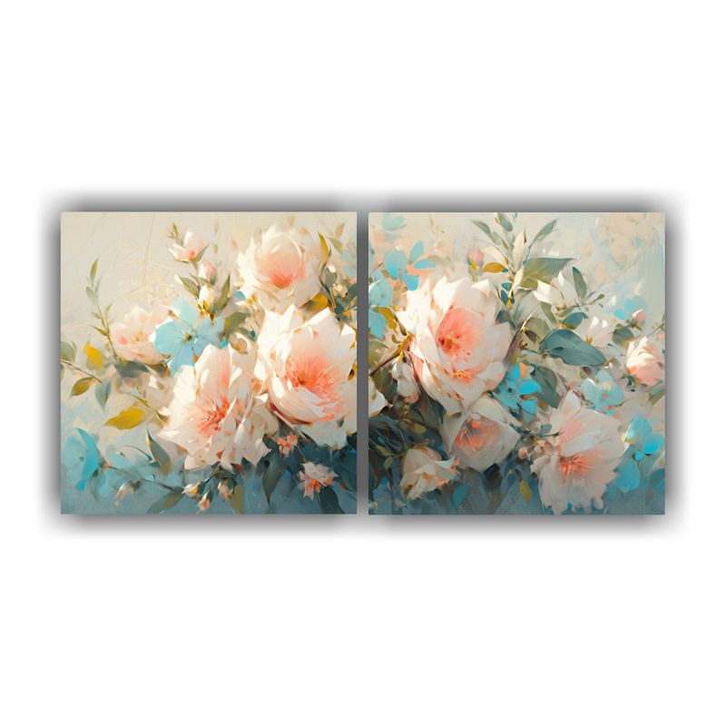 GENERICO - Pintura En Lienzo De Flores En Tonos Turquesa Y Rosa En Deco 160x80cm
