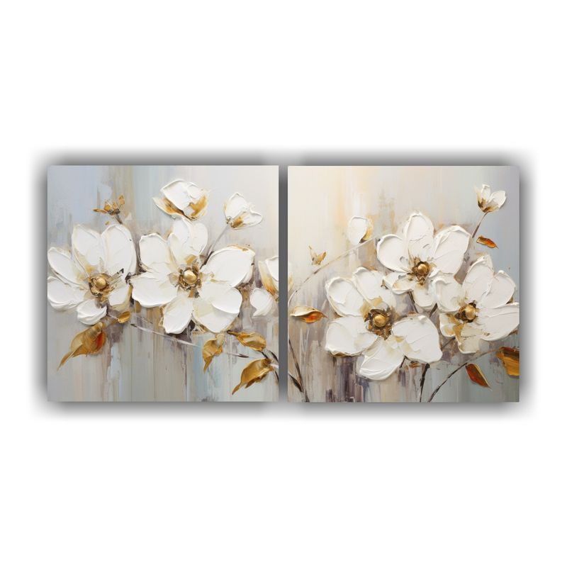 GENERICO - Pintura En Lienzo De Flores En Colores Blanco Y Dorado Con A 160x80cm