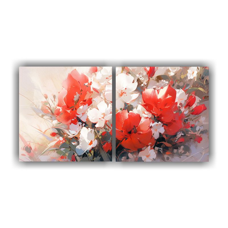 GENERICO - Pintura En Lienzo Moderna Con Flores En Colores Blanco Y Roj 160x80cm