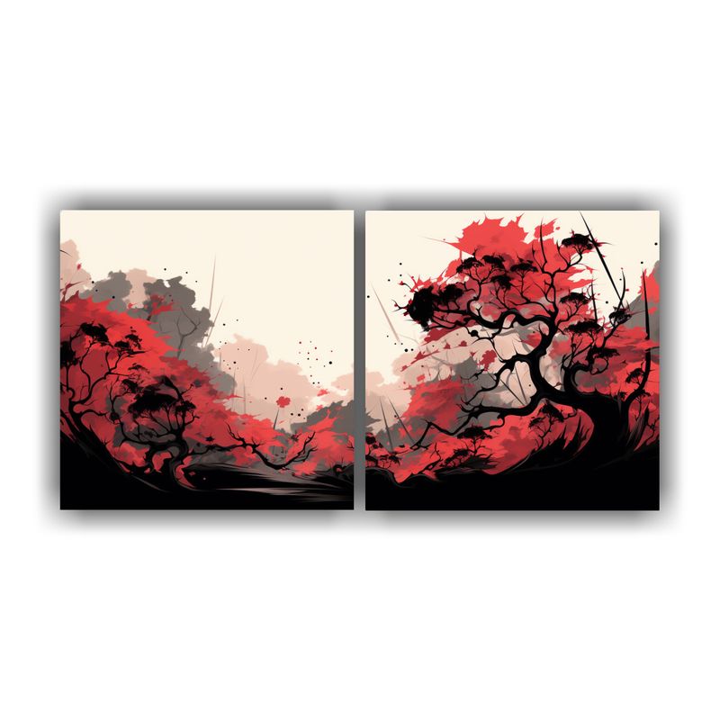 GENERICO - Lienzos De Tela Minimalista De Árboles De Maple En Rojo Y N 160x80cm