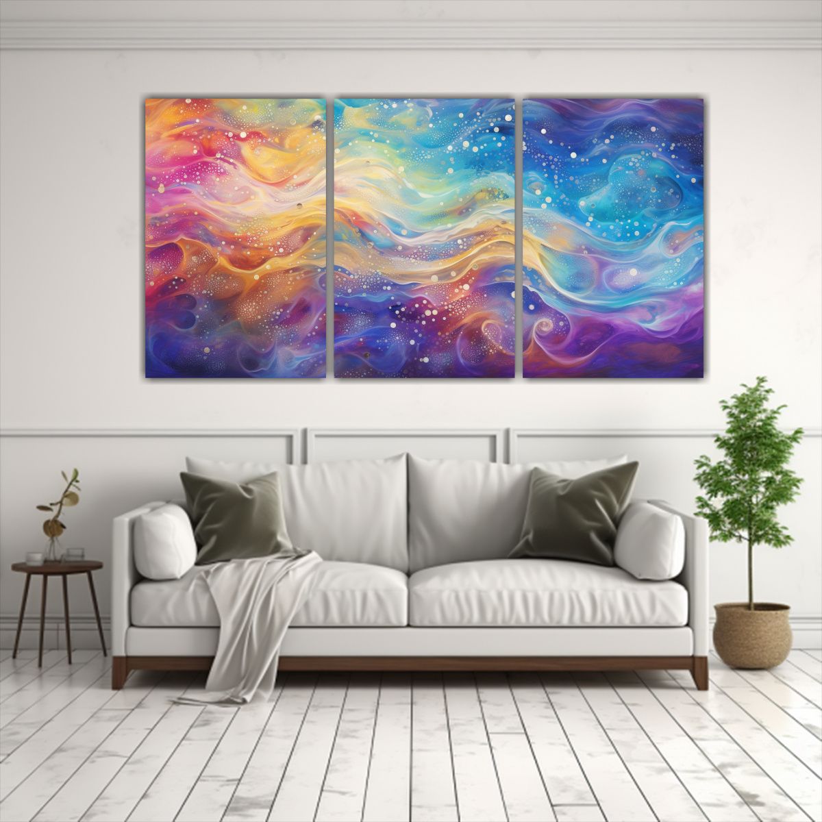 GENERICO - Set 3 Cuadros Abstracto Textura Estilo Puntillismo Luminoso  240x120cm