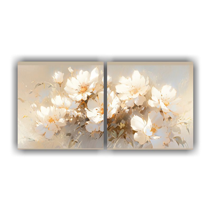 GENERICO - Set 2 Lienzos Creativa Floral Blanco Y Dorado Pinturas De Fl 160x80cm