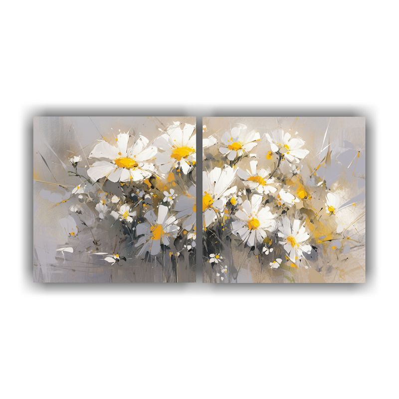 GENERICO - Pintura En Lienzo De Flores Amarillas Y Plateadas En Forma D 160x80cm