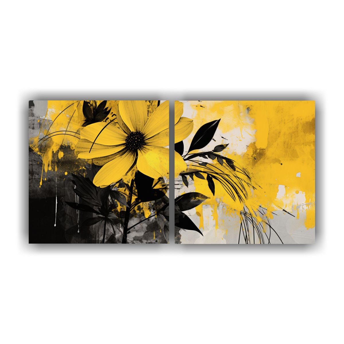 GENERICO - Conjunto 2 Lienzos Belleza Natural Amarillo Y Negro Atmosfer 160x80cm